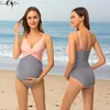 Liuqu المرأة الأمومة المايوه الجبهة الصليب الخامس الرقبة الحمل ملابس السباحة monokini الشاطئ الاستحمام الدعاوى 220425