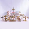 Andra Bakeware Crystal Cake Stand Set av 5-14 st/Lot Round Gloss Shiny Metal dessert Cupcake Pedestal Wedding Party Display med pärlor annan
