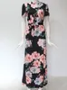 Vestido largo de verano de las mujeres Casual de manga larga Boho Estampado floral Maxi Vestido de cuello alto Vendaje Vestidos de fiesta elegantes Vestidos 220514