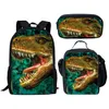恐竜の世界ナップサック3PCSショルダーバッグ付き学校バッグと生徒のための鉛筆ケースファッション恐竜印刷大容量バックパック