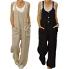 Women's Jumpsuits & Rompers Women Solid Color Buttons-Pockets Cotton Linen Jumpsuit Bib Overall Dungarees Strappy Vintage 2022 SummerWomen's