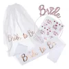 1Set Bride To Be Veil Satin Sash Hiarband Bridal Shower Wedding Decorations Tattoo Stickers Hen Bachelorette Party Supplies 220804