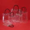 Juldekorationer Clear PVC Tote Bag For Women Eco Friendly Transparenta Gift Packaging Påsar med handplast shopping kosmetisk handväska