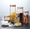 Glass Food Storage Containers Diameter 6.5cm Airtight Food Jars with Bamboo Wooden Lids
