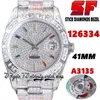 SF Neueste ew126334 A3135 Automatik Herrenuhr jh126333 bl86409 Diamant Regenbogen Stick Markers Zifferblatt 904L Stahl Iced Out Diamanten Armband Super Eternity Uhren