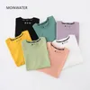 Moinwater Kadınlar Açık Yeşil Pamuk Tişörtleri Yaz için Basit Beyaz Tees Lady Fashion Street Giyim Üstleri MT22069 220510