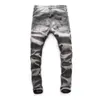 Men's Jeans Luxury Ripped Hole Grey Denim Men Slim Straight Casual Vintrage Pantalon Moto Homme Solid Streetwear Spring Mens DenimMen's