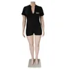 2022 夏プラスサイズ L-3xl 4XL 女性ジャンプスーツ固体レタープリント V ネック半袖スキニークラブロンパース全体的な服