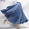 Womens Elegant High Waist Linen Maxi Skirt Summer Ladies Casual Elastic Waist 2 Layers Skirts saia feminina 20 Colors SK53 220701