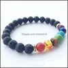 Bransoletki z koralików Biżuteria Natural Black Lava Stone Energy 7 Reiki Chakra Healing Nce 8Mm Colorf Koraliki Bransoletka Dla Mężczyzn Kobiety Stretch