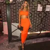 Dulzura Neon Ribbed Sticked Women Two Piece Matching Co Ord Set Crop Top Midi Kjol Sexig Festival Party Summer Clothing 220526