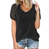 Frauen Einfache Casual Solide Lose Frauen T-shirt Sommer Hohl Spitze Kurzarm V-ausschnitt Weibliche Tops Freizeit Grundlegende T-shirt # t2g L220705