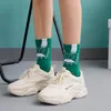 Chaussettes bonneterie dessin animé Art abstrait femmes heureuses Harajuku coton cheville simplicité vert jaune kaki nouveauté chaussettes chaussettes