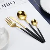 Fashion Stainless Steel Golden Cutlery Flatware Sets Black Luxury Dinnerware Kitchen Mirror Polishing Fork Spoons Knives Set 4Pcs