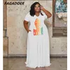 Plus Size Jurken FAGADOER Casual Print Losse Vloer Vrouwen Ronde Hals Korte Mouw Gewaad XL-5XL Mode Streetweat Vestiods 2022