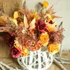 Autumn Fake Rose Flowers High Quality Fall Gerbera Daisy Artificial Flower Long Bouquet For Home Wedding Decoration Autumn Leave 220621