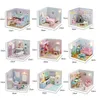 9in1 Wooden Dollhouse Miniature Building Model Room Box Diy Doll House Kit With Furniture Assemble Toy For Children Gifts