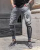 2022 men's jeans stretch high quality designer skull denim pencil pants hip hop zipper slim tall elastic thin printing gray sports jeans for men