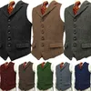 Mens Wool T Slim Fit Leisure Cotton Bury Vest Gentleman HerringBone Business Brown Waistcoat Blazer For Wedding Groom 220702