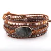Bracelets porte-bonheur bijoux en perles de mode faits à la main pierres naturelles mélangées/cristal et pierre 5 brins Wrap DropCharm Kent22