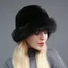 Women Rex Rabbit Fur Hat Winter Warm Cap Real Fox Fur Brim Earmuffs Travel