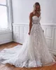 Romantique Dentelle Tulle Robes De Mariée Sexy Chérie Dos Nu 3D Appliques Paillettes Longue Plage D'été Boho Robes De Mariée Plus La Taille BC244b