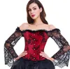 Zwart High Low Two Piece Lace Corset Prom -jurk Gothic Trainer Lingerie Retro Vaces Back Overbust Corsets van de schouder Forma3988955