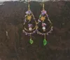 Lustre suspendu champignon violet debout sur la lune avec feuille, boucles d'oreilles Amythest, bijoux Cottagecore, sorcière BohoDangle1034094