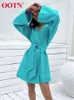 Ootn Casual Women Wrap Dress Cotton Linen Autumn V-hals långärmad vestido bälte snörning Lös elegant mini Robe Comfort 2022 T220804