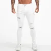 Men's Jeans GINGTTO White Men High Waist Ripped Skinny Tight Male Super Spray On Pants Drop Big Size 36 Zm55