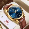 Wristwatches Top Brand Men's Watches Original Simple Blue Face Quartz Wristwatch For Man Waterproof Leather Strap Business Watch CasualW