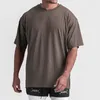 Ebaihui Snabb torr Solid Färg T-shirts Manlig Stitching Drop Shoulder Sleeves Men Skjortor O-Neck Loos Slit Casual Pullover Toppar