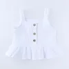 2022 verão crianças roupas de dois pedaços conjuntos ruffles suspender top + short casual conjunto conjunto tamanho 70-80-90-100 para menina