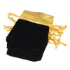50pcs 7x9cm Siyah Velvet Altın Trim Drawstring Takı Hediye Çantaları Poşetler 309W