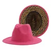 Berets Fedoras Women Hats Leopard druk Patchwork Solid Men Panama Felting Winter Jazz Hat Sombreros de MuJerberets