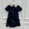 22ss kids designer clothes girls navy collar dress shirt cotton skirt summer child short sleeves embroidered skirts girl g.ci brand solid color party dresses album a1