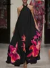 Celmia Yaz Bohem Elbise Kadınlar Seksi Halter Çiçek Baskı Uzun Sundress Moda Kolsuz Backless Parti Maxi Vestido 220521