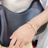 18K Gold Plated Top Sell Stainless Steel Bangle Bracelet Simple Crystal Designer Lucky Letter Women Wedding Bracelets Bangles Gift Jewelry S263