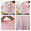 Moda Koreli yürümeye başlayan kızlar örgü yaz elbisesi çocuklar prenses gündelik elbiseler bebek sahte iki parçalı yelek etek çocuk giyim g220518
