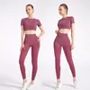 2 Stuks Naadloze Vrouwen Yoga Set Workout Sportkleding Gym Kleding Fitness Korte Crop Top Hoge Taille Leggings Sport Past W220418