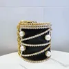 Evening Bag Large Pearl Rhinestone Metal Cage Bag Women 2022 New Designer Chic Necklace Handle Clutch Wallet and Handbag Wedding Party 220622