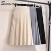 SURMIITRO Knitted Midi Pleated Skirt Women For Autumn Winter Korean Ladies High Waist White Black Pleated Skirt Female 210306