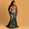 2022 Plus Size Arabo Aso Ebi Abiti da ballo a sirena verde scuro Cristalli di perline Sera Festa formale Secondo ricevimento Compleanno Fidanzamento Abiti da damigella d'onore Abito ZJ26