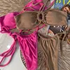 Handdukstyg solid bikinis brasiliansk sexig bandig badkläder kvinnor märke push up designer baddräkt 2023 baddräkter biquinis xl