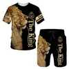 Zomer 3D -geprinte heren S T -shirt Shorts Set Ferocious Lion Sportswear Tracksuit O Hek Korte mouw Coole Kleding 220708