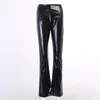 Женские брюки капри женские кожаные со средней талией PU узкие боковые разрезы длинные облегающие брюки осень-весна женские карандаш повседневные расклешенные P