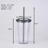 DHL 16oz 24oz 32oz straight double wall plastic transparent tumbler with colorful straw water cup coffee cup gift Min