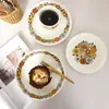 Dishes & Plates 1PCS Sun Flower Bone China Tableware Plate Simple Pattern Style Dish Flat Pasta Dessert Coffee Cup Saucer