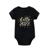 Rompers Hello 2022 född baby bodysuit bomull kort ärm spädbarn onesie kropp pojkar flickor år ropa kläder jul