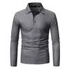 Moda mężczyzn jesienne zimowe kolory stałe kołnierzyk długiego rękawa przycisk kołnierza Slim Fit T-shirt Tops Casual Tee Otwear plus rozmiar#35 L220704